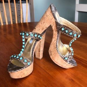 PRADA turquoise and cork heels size 38.5